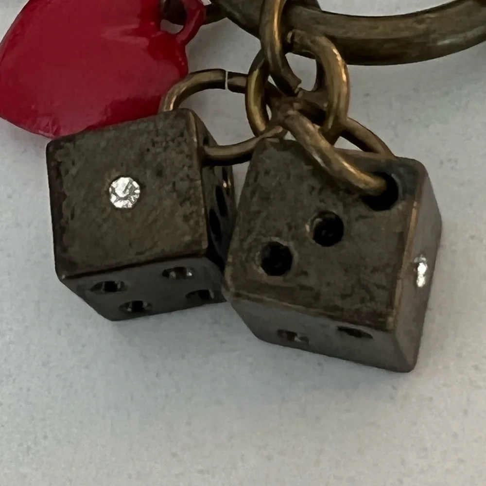 NWOT NINE WEST Brass tone keychain with 6 good luck charms​ pearl heart clover